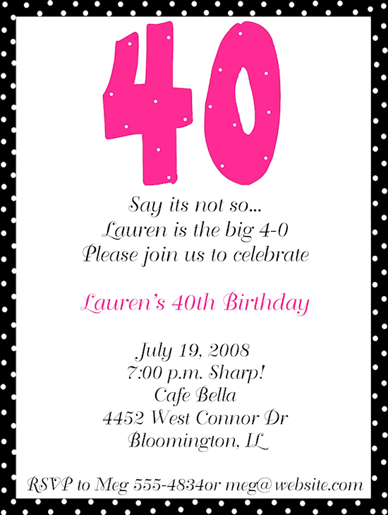 40th Birthday Party Invitation Wording FREE Printable Baby Shower 