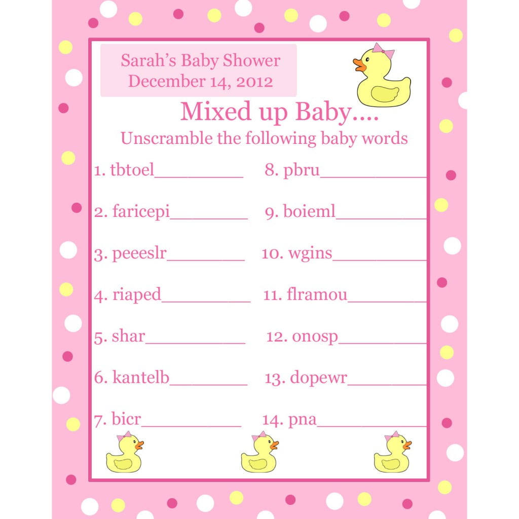 awesome baby shower game word scramble free printable baby shower