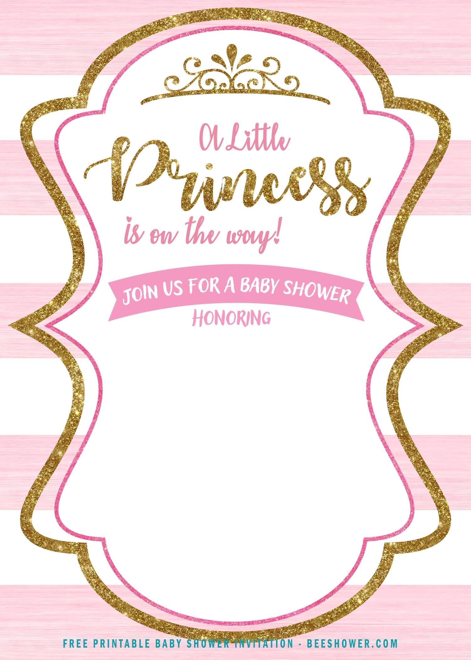 Greeting Cards Party Supply Pink Gold Crown Princess Invitations 