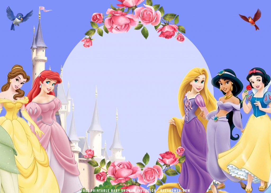 (FREE Printable) – Floral Disney Princess Baby Shower Invitation ...