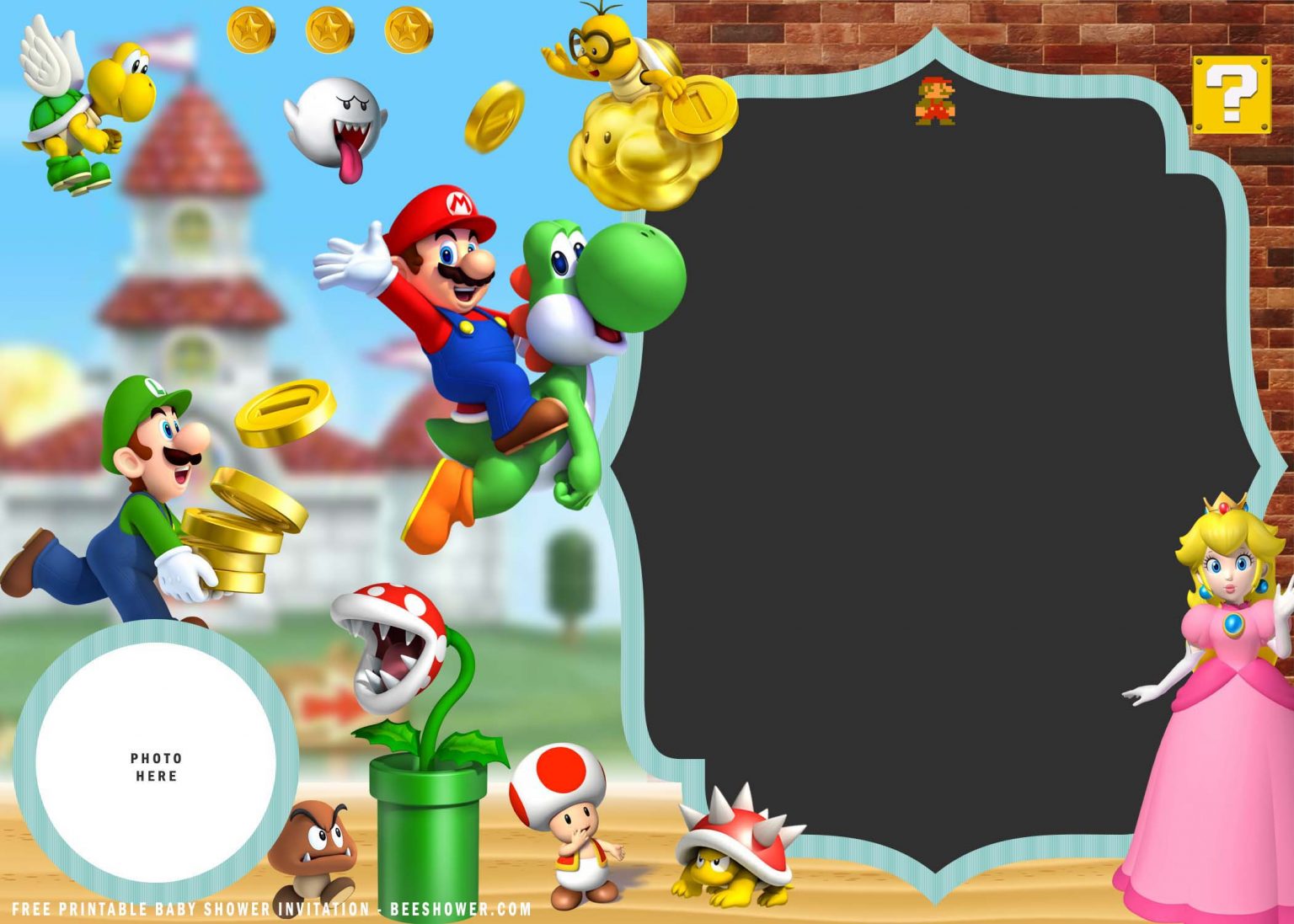 (FREE Printable) – Super Mario Baby Shower Invitation Templates | FREE ...