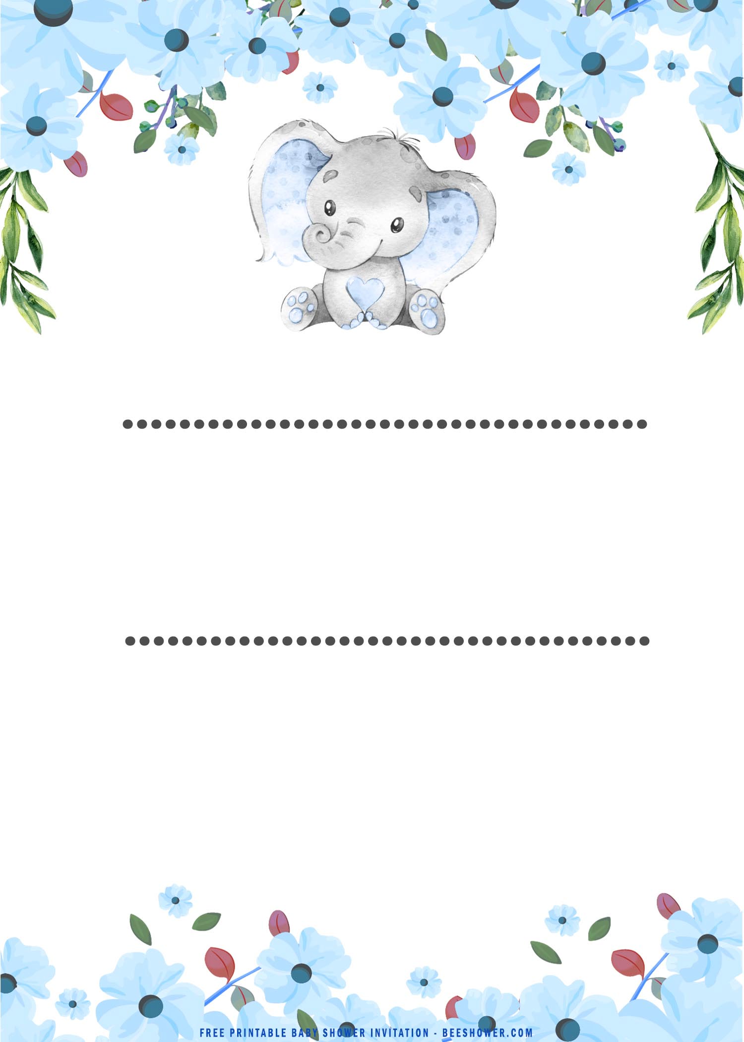 (FREE Printable) Cute Baby Elephant Baby Shower Invitation Templates