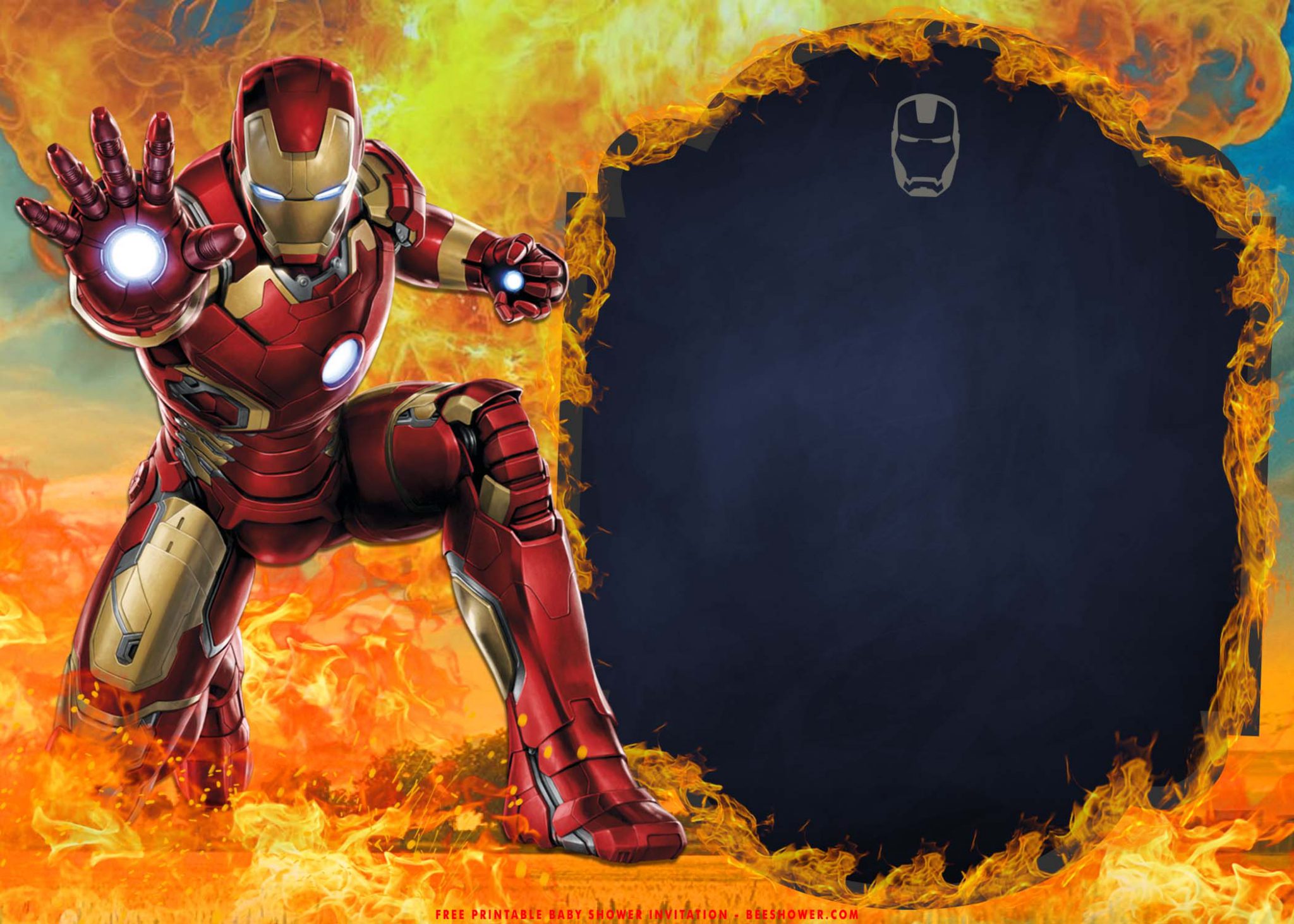 (FREE Printable) – Iron Man in Flames Birthday Invitation Templates ...