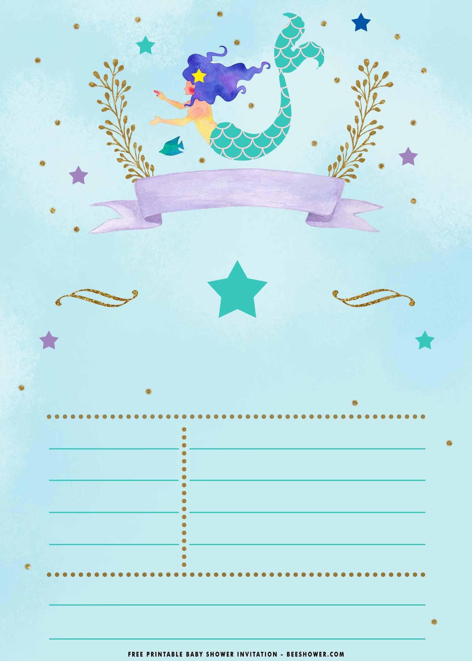  FREE Printable Watercolor Mermaid Birthday Invitation Templates FREE Printable Baby Shower