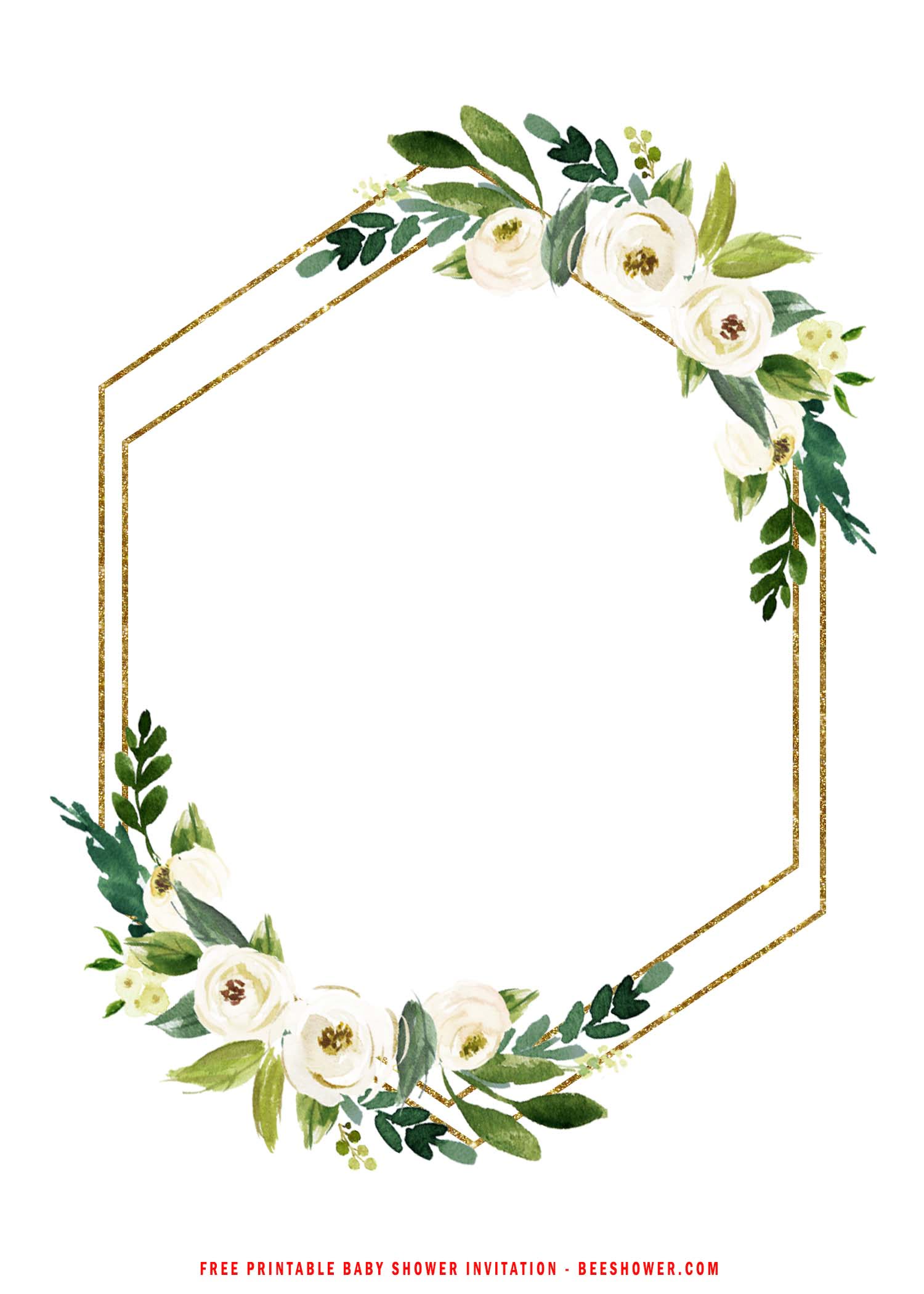 (FREE Printable) Greenery and Gold Frame Baby Shower Invitation
