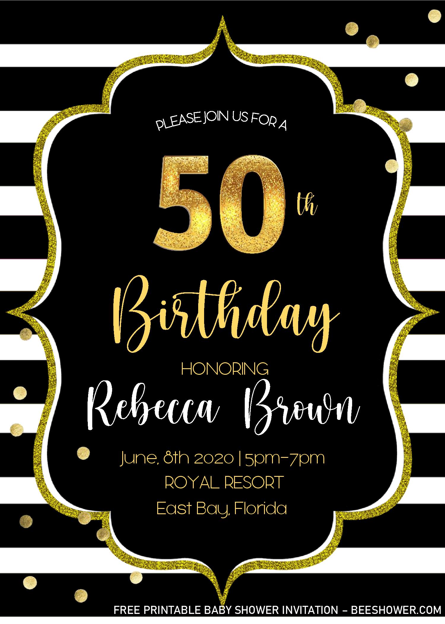 Black And Gold 50th Birthday Invitation Templates Editable With Ms 