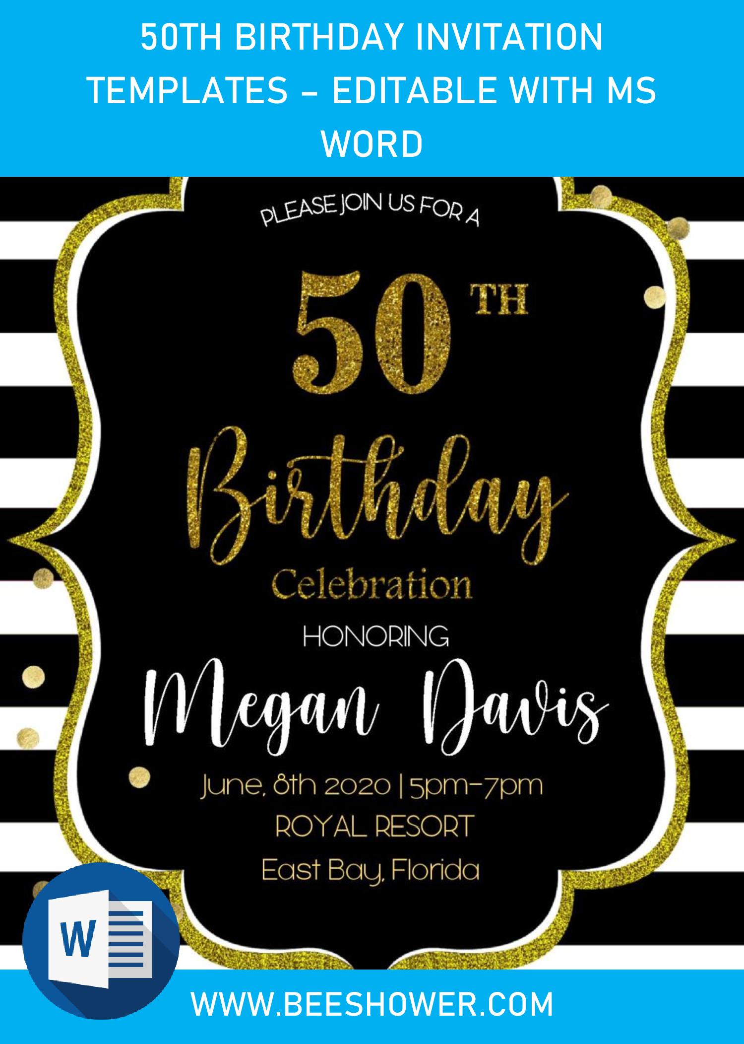 Black And Gold 50th Birthday Invitation Templates Editable With Ms 963