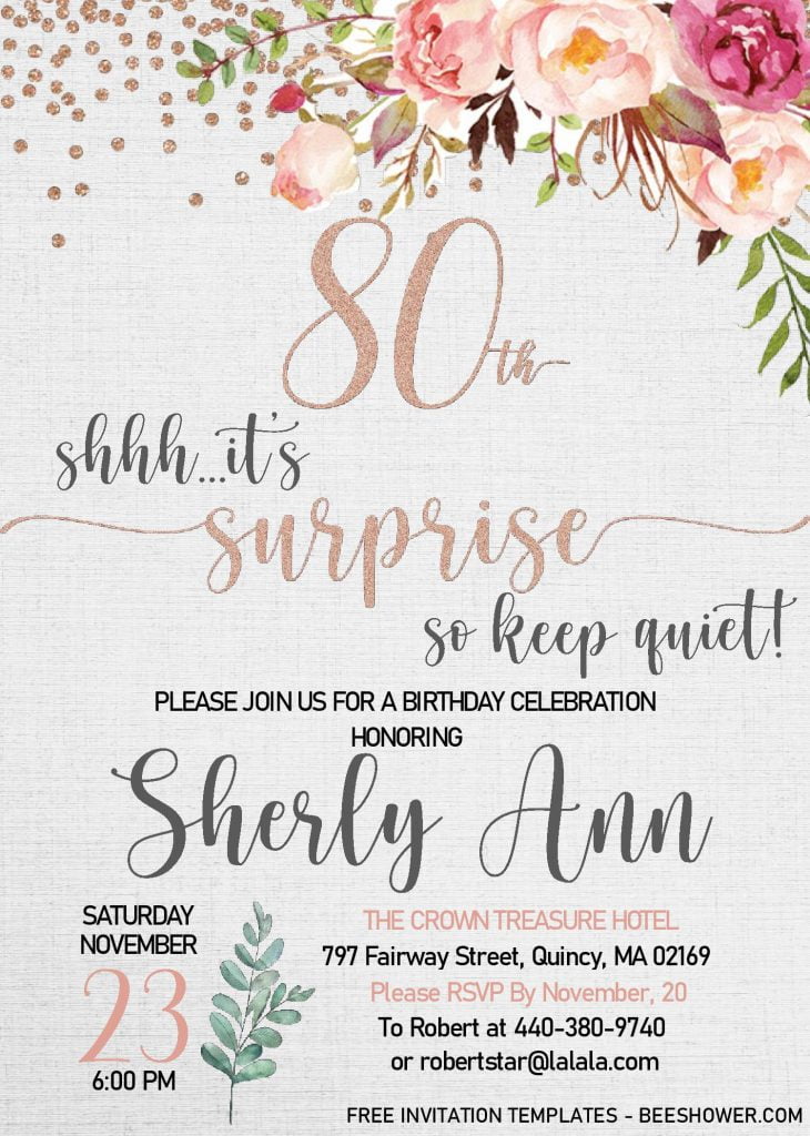 Free 80Th Birthday Invitation Templates