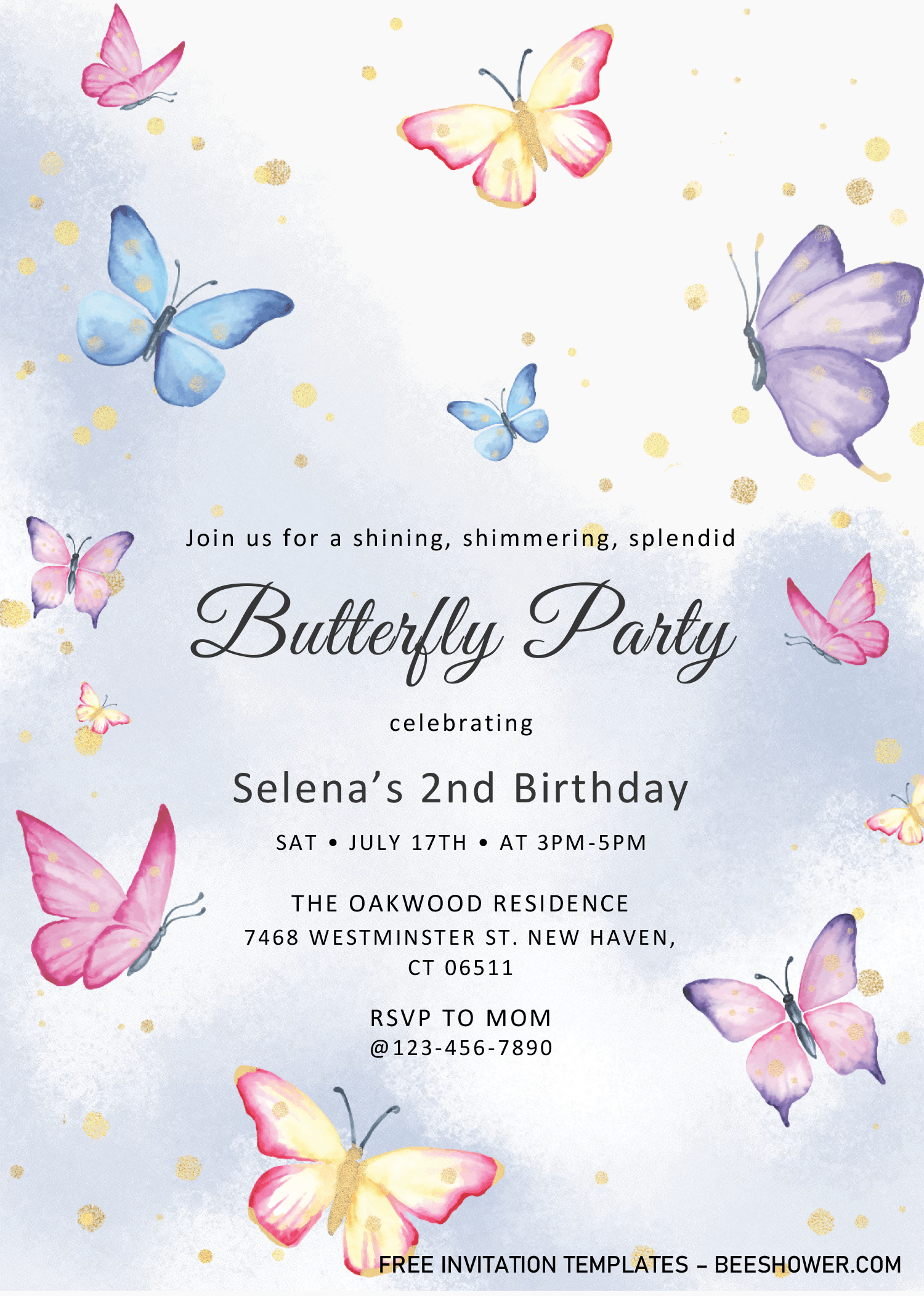 Butterfly D FREE Printable Baby Shower Invitations Templates