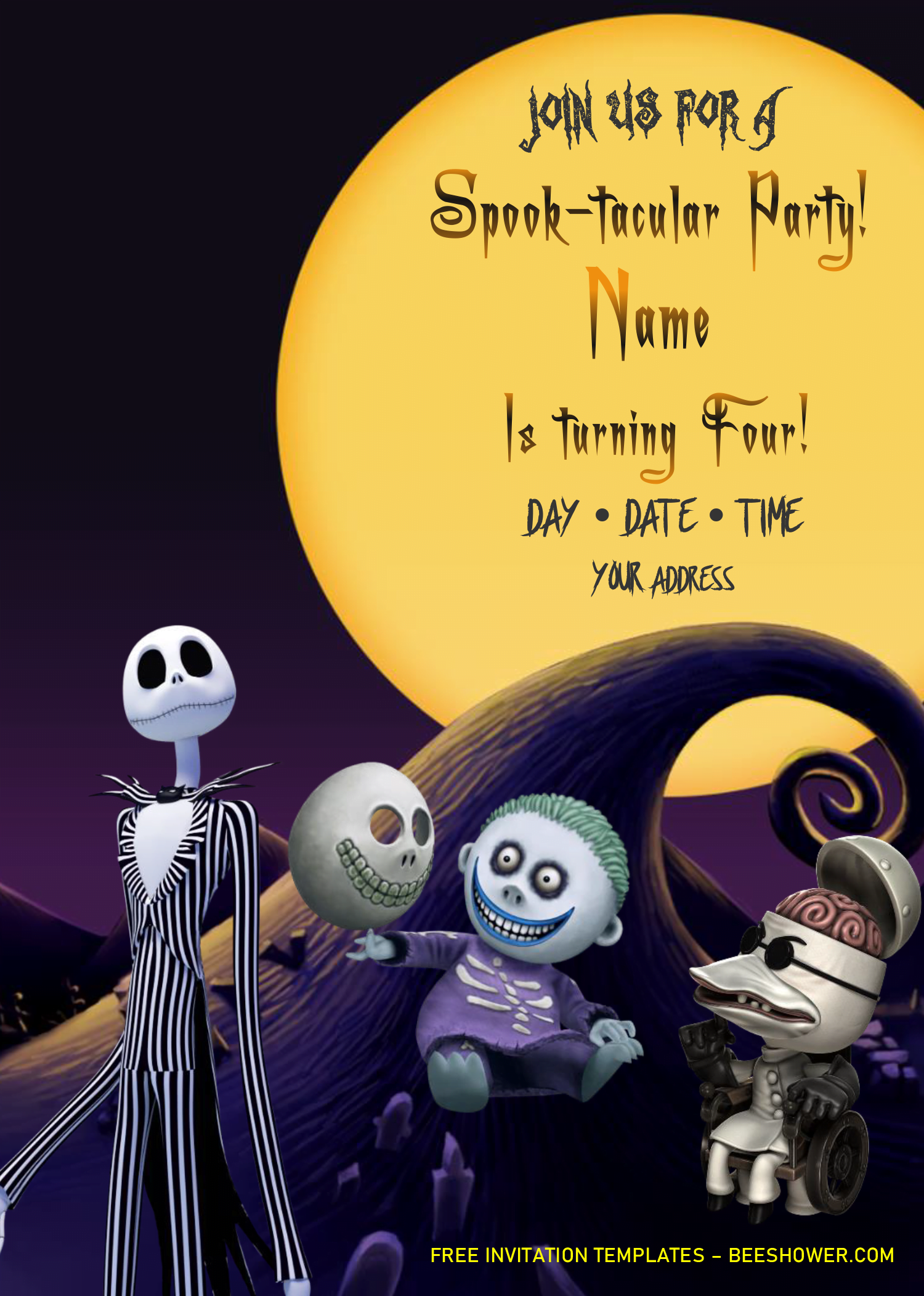 Nightmare Before Christmas Baby Shower Invitation Templates Editable 