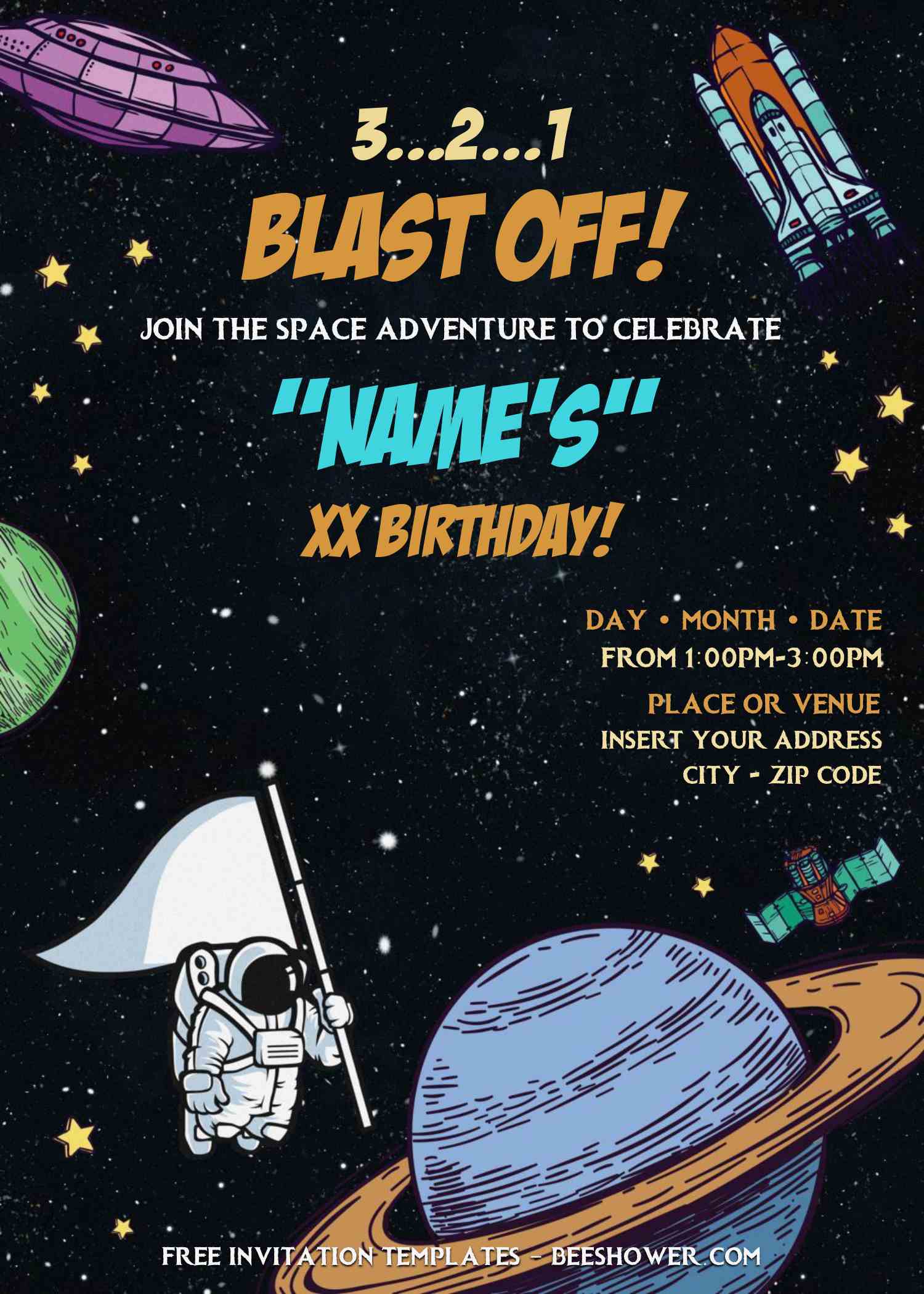 Free Space Galaxy Birthday Invitation Templates For Word FREE 