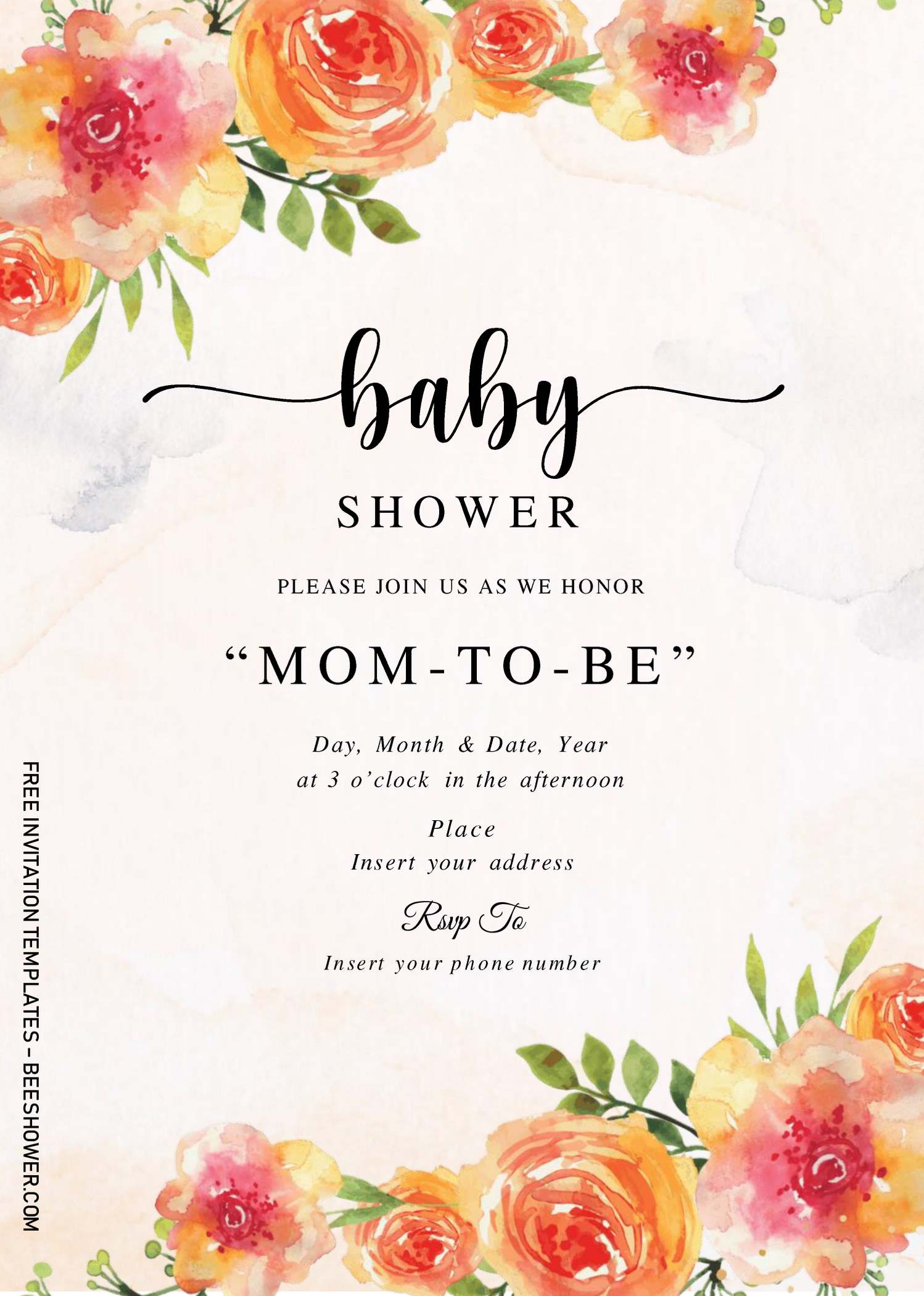 Rustic Floral Peach Invitation Templates Docx | FREE Printable Baby