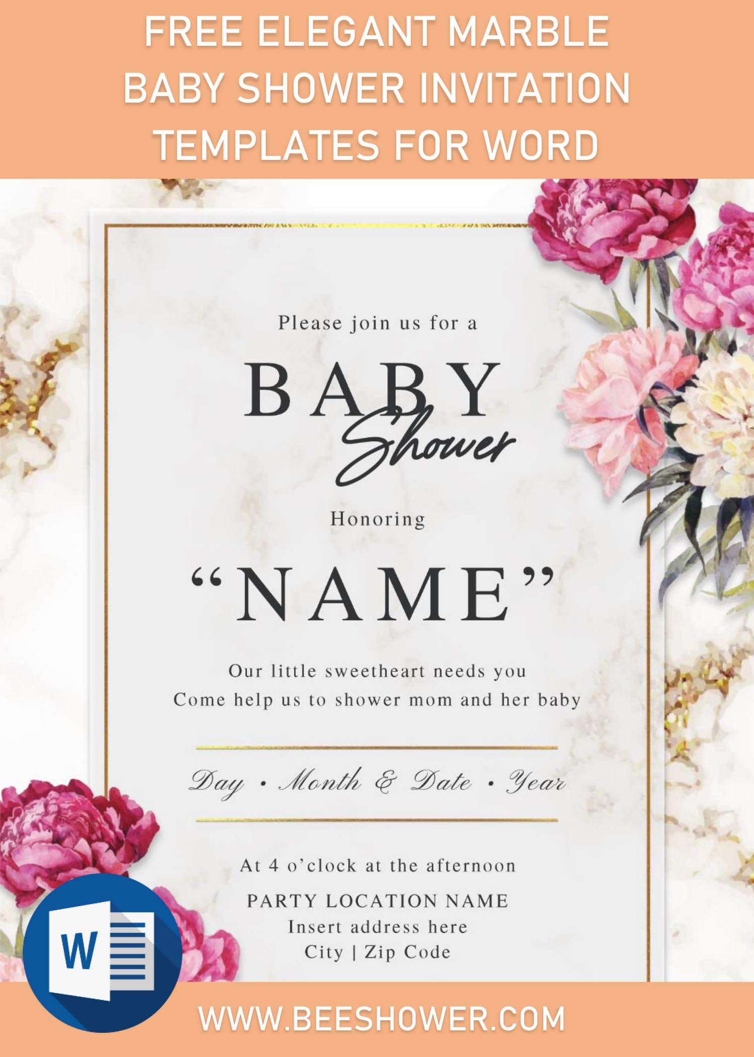 Free Elegant Marble Baby Shower Invitation Templates For Word FREE Printable Baby Shower 