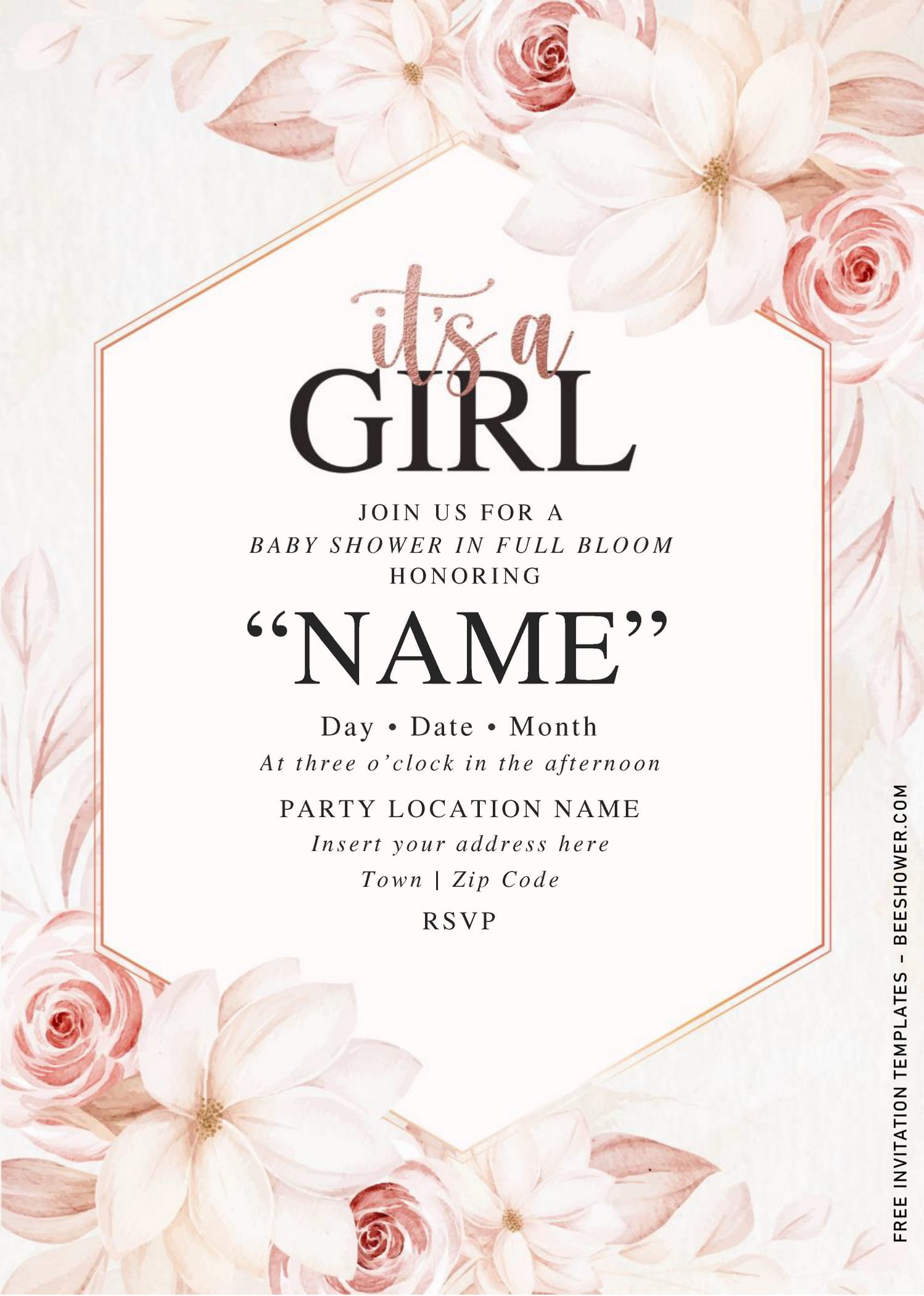 Free Blush Pink Roses Baby Shower Invitation Templates For Word FREE